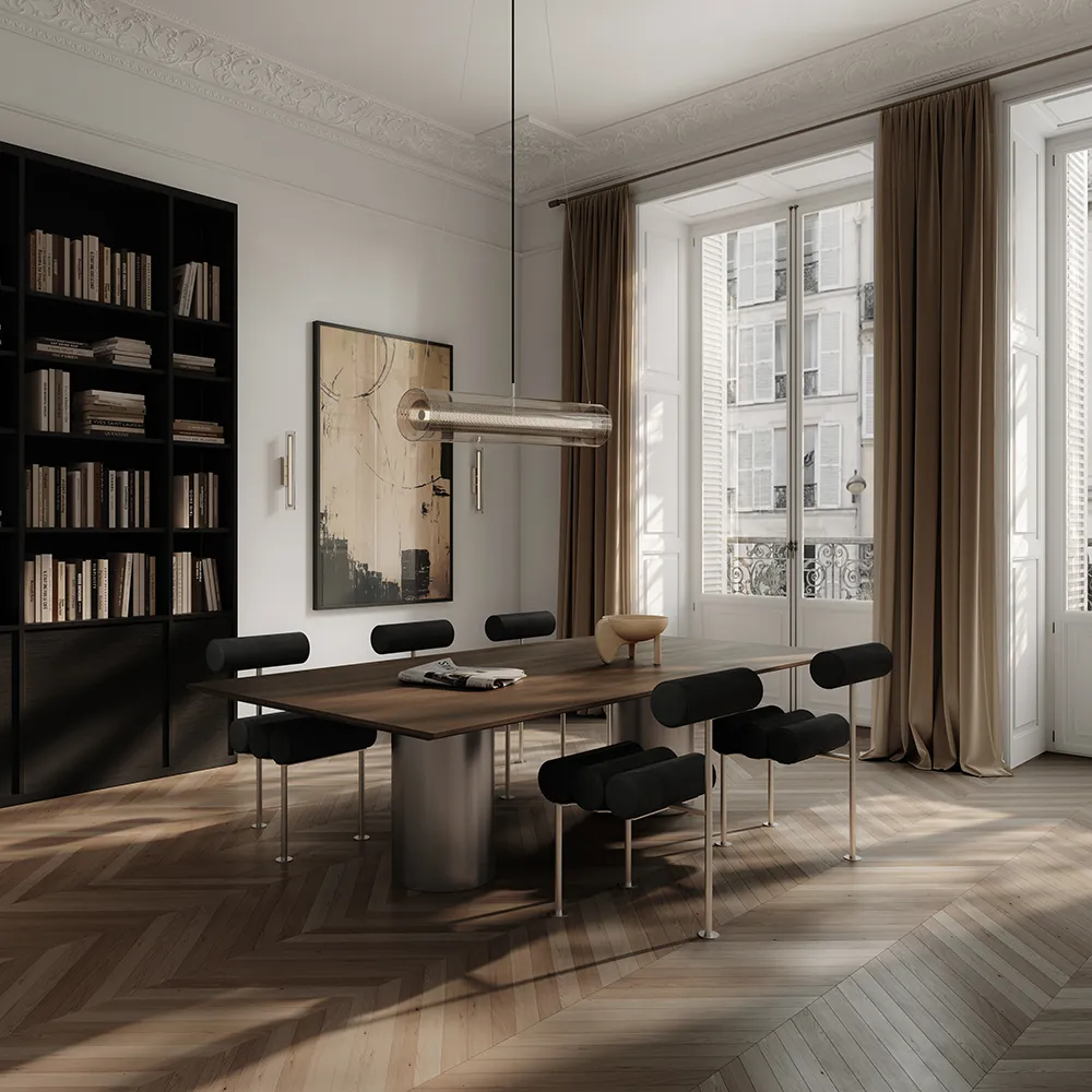 Hiro Dining Chair, Stainless Steel - Aniline Leather Black