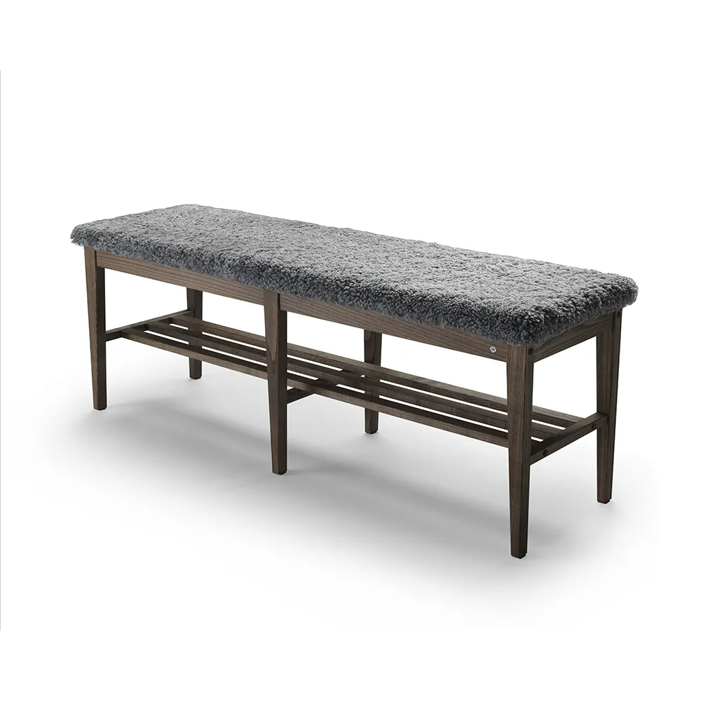 Nadja Bench 130 cm Brown oiled Ash/Sheepskin Light grey