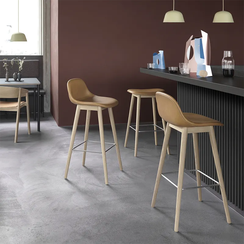 Fiber Bar stool high Wood Base - 75 cm - Black/Anthracite