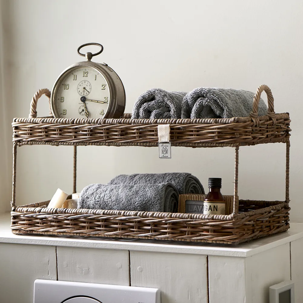 Handmade Storage Tray in cane Ma Maison (2 tiers) L