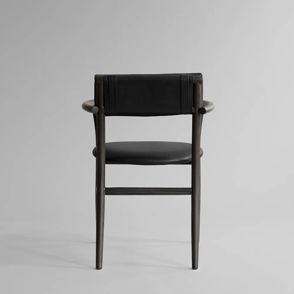 Nama Dining Chair, Armrest - Coffee Black, Aniline Leather