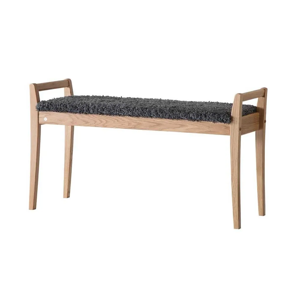 Meja Bench Lacquered Oak/Sheepskin look Dark grey