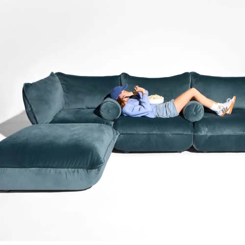 Puff Rolster Pillow Velvet Recycled Petrol