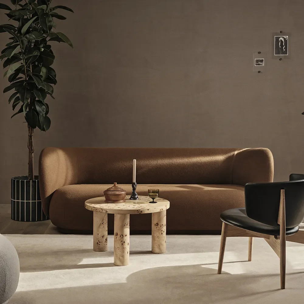 Post Coffee table Ø65 cm - Poplar Burl Veneer