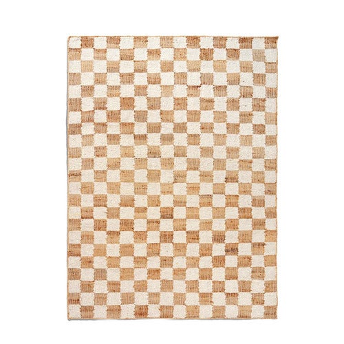Handwoven Wool Rug Check 140x200 cm Off-White