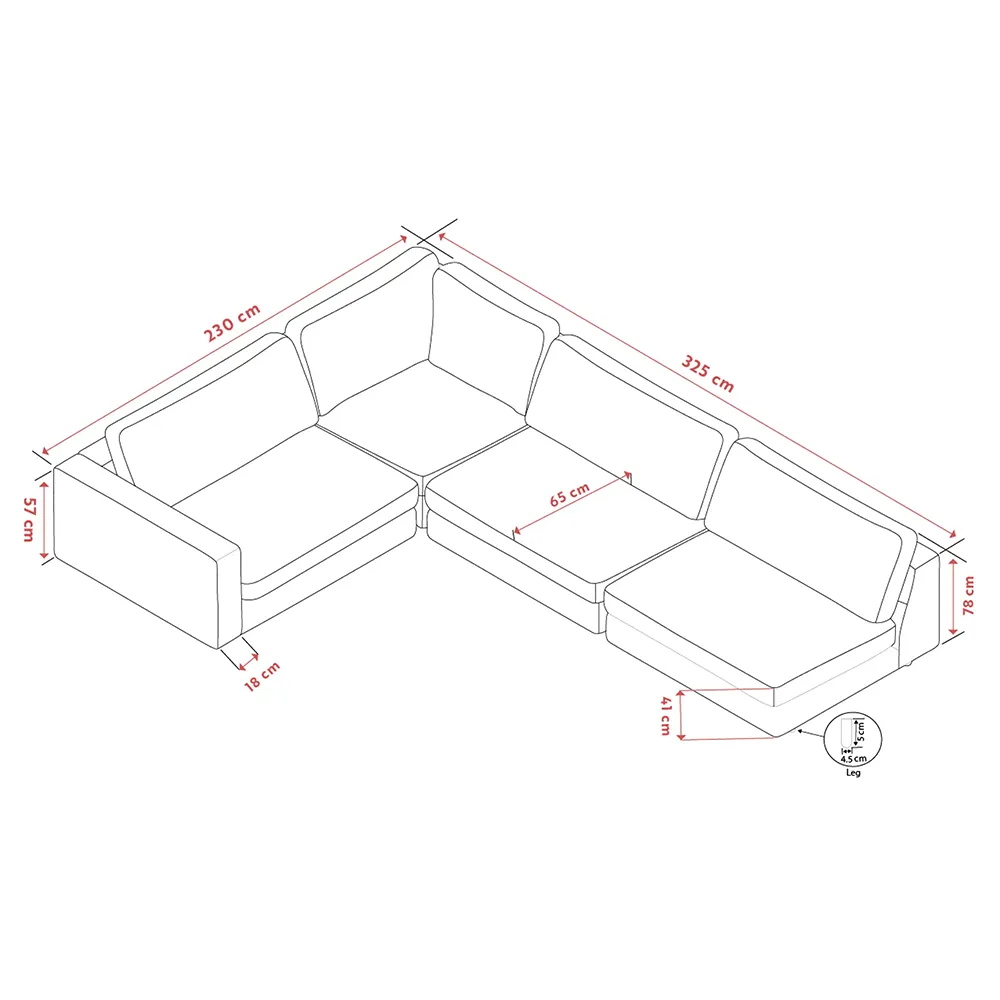 Duncan corner sofa 2+3-seater open end right fabric Robin light grey