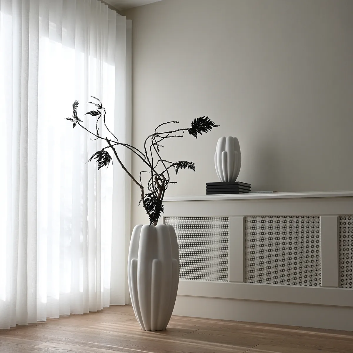 Handmade Vase Bloom Slim Big Bone White H68 cm