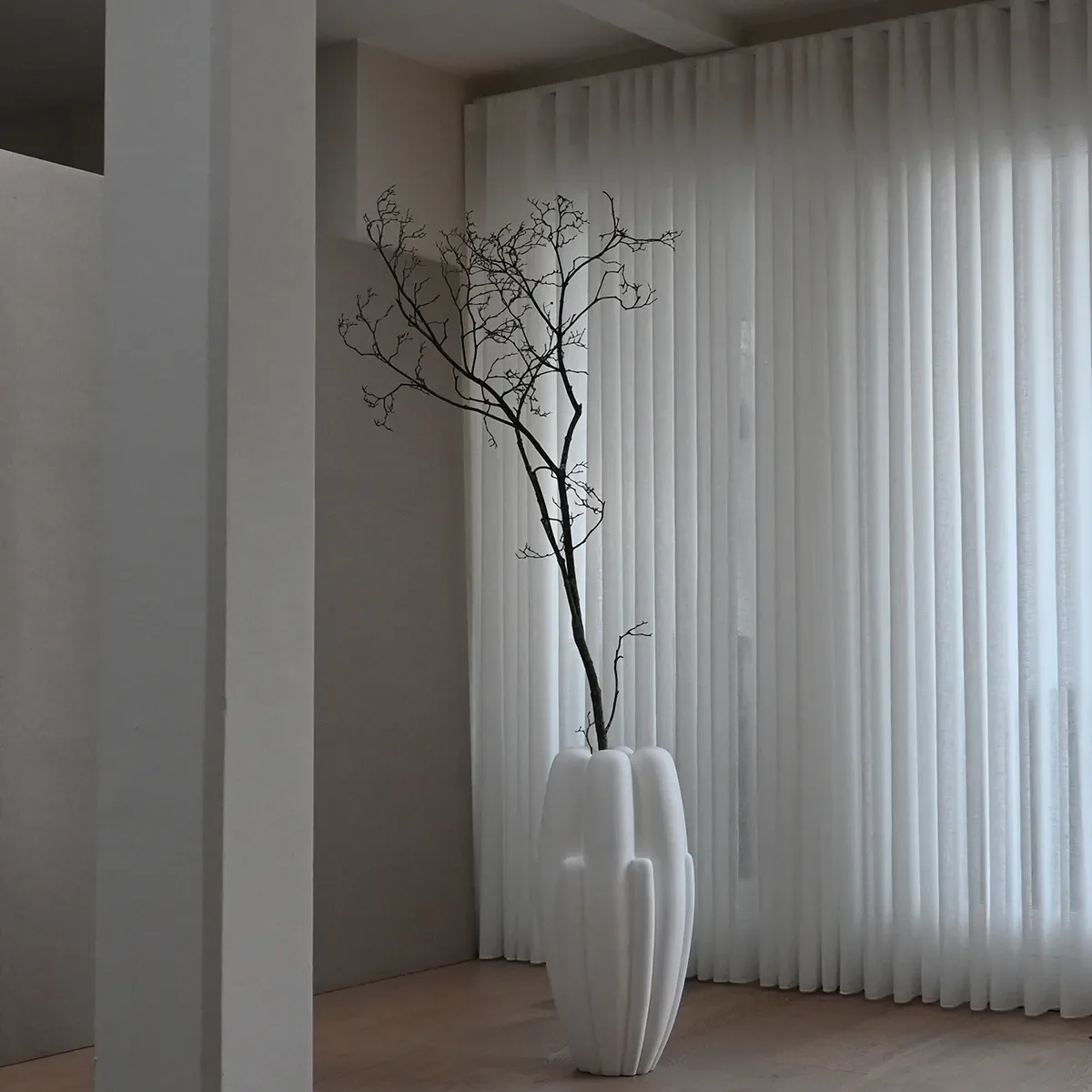 Handmade Vase Bloom Slim Big Bone White H68 cm