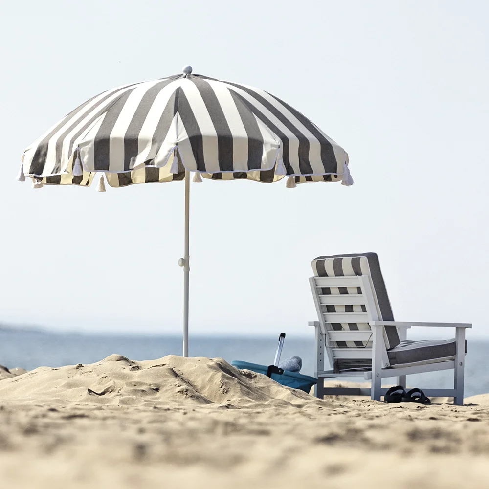 Parasol 220 cm with tassels brown-striped 35