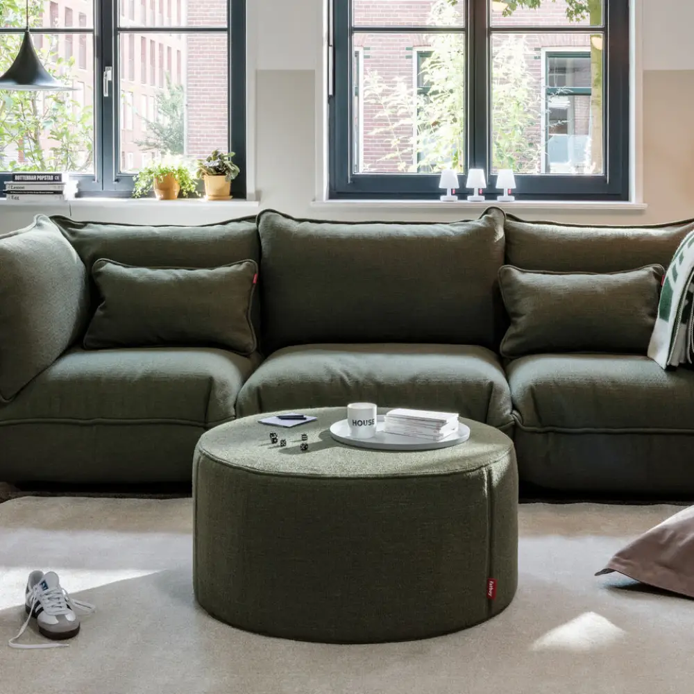 recycled puff pillow boucle leaf green