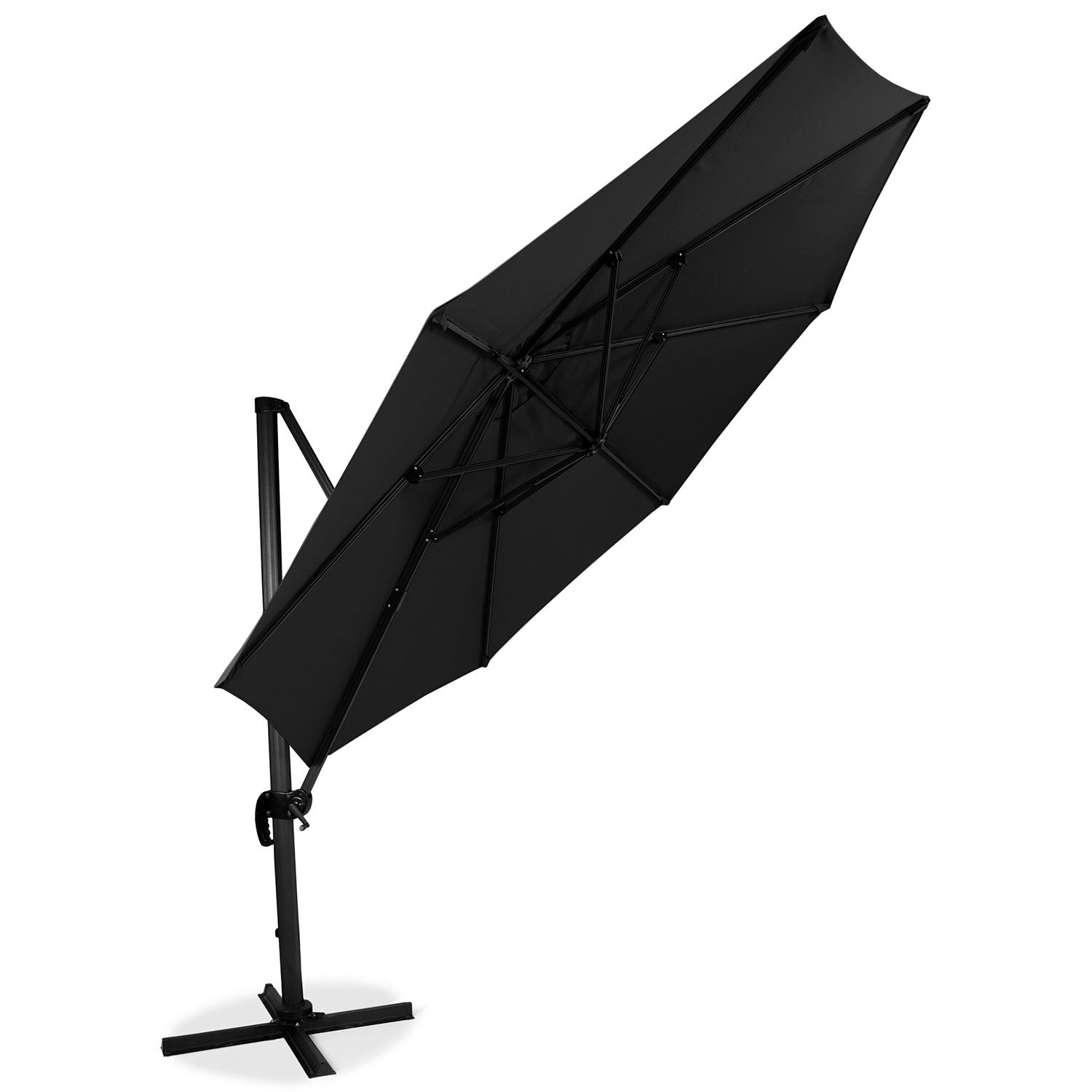 Hanging parasol 350 cm black aluminum 