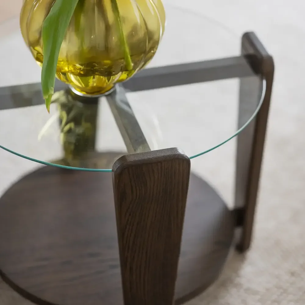 Arran coffee table Ø52 brown oak/glass