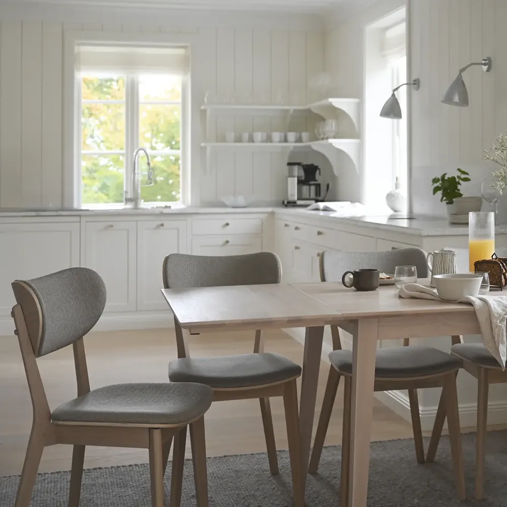 Kato dining chair whitewashed oak/grey-beige fabric