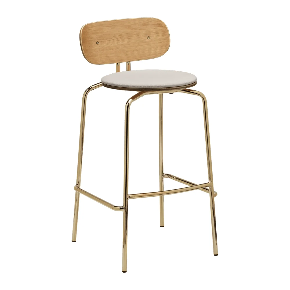 Curious Bar Stool Oak/Brass White Sands