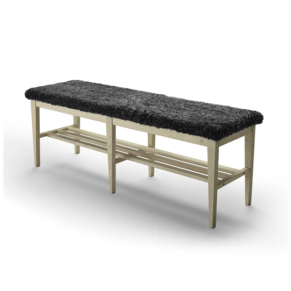 Nadja Bench 130 cm Grey Oiled Ash/Sheepskin Dark Grey