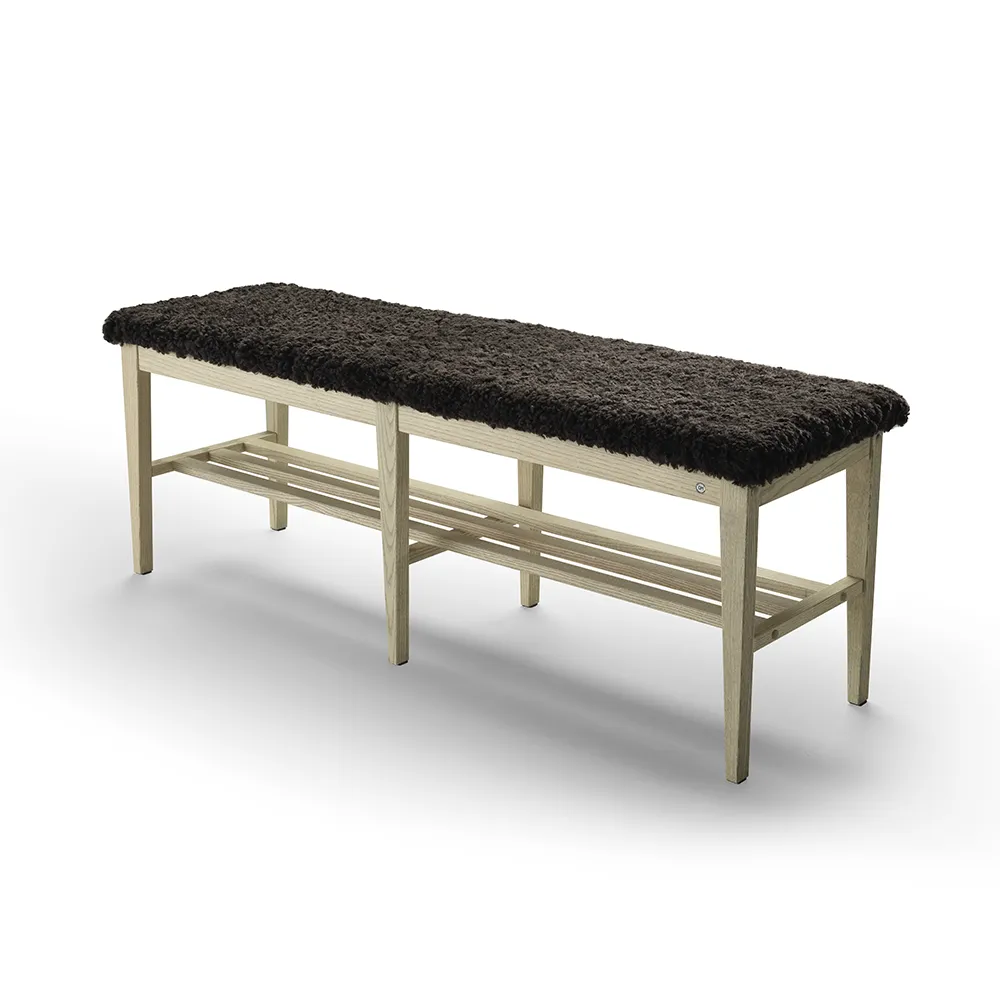 Nadja Bench 130 cm Grey Oiled Ash/Sheepskin Brown