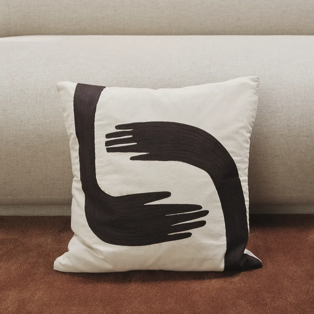 Hand-Embroidered Cushion Cover Pose in Organic Cotton