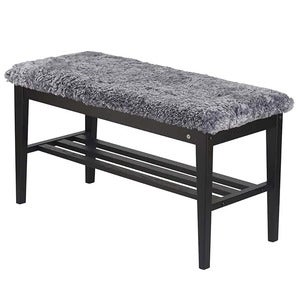 Nadja Bench Black stained Oak/Sheepskin light grey