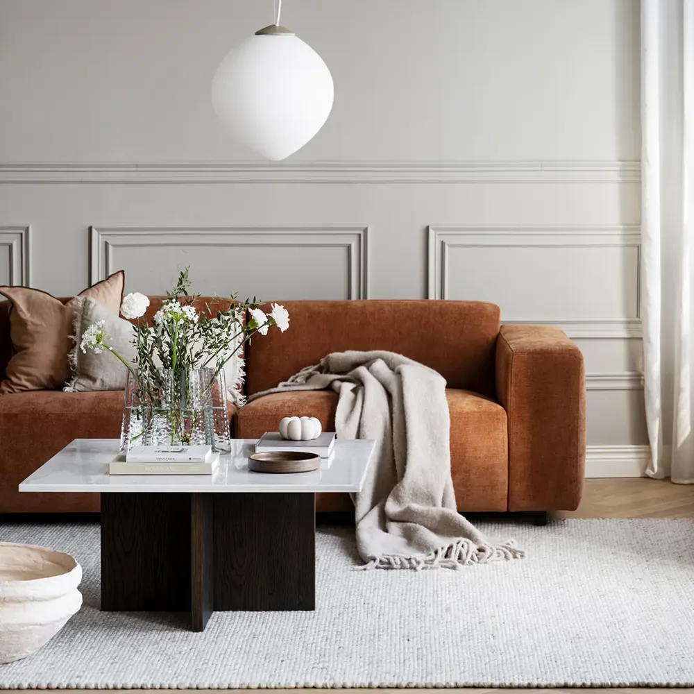 Brooksville coffee table 90x90 cm white marble/oak