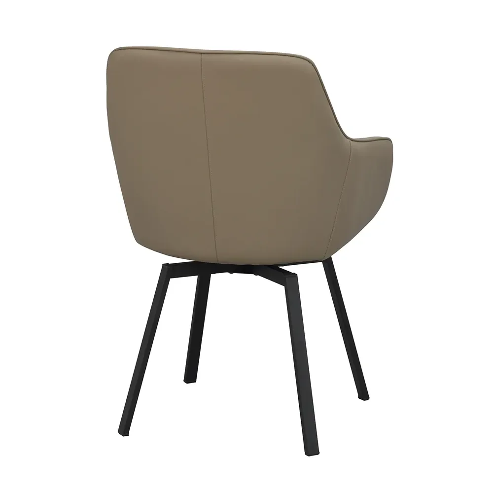 Alison chair with armrests beige leather/black metal legs