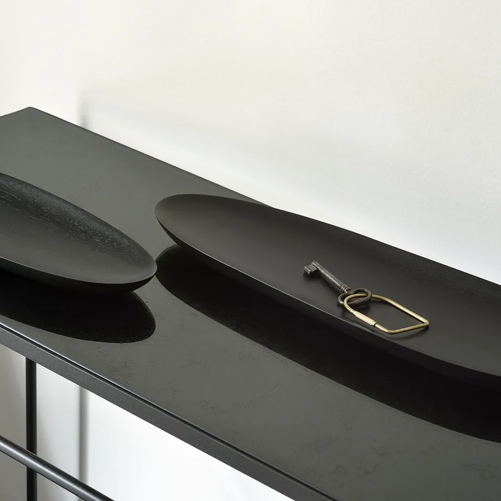 Thin oval trays lacquered black mahogany-Set of 2