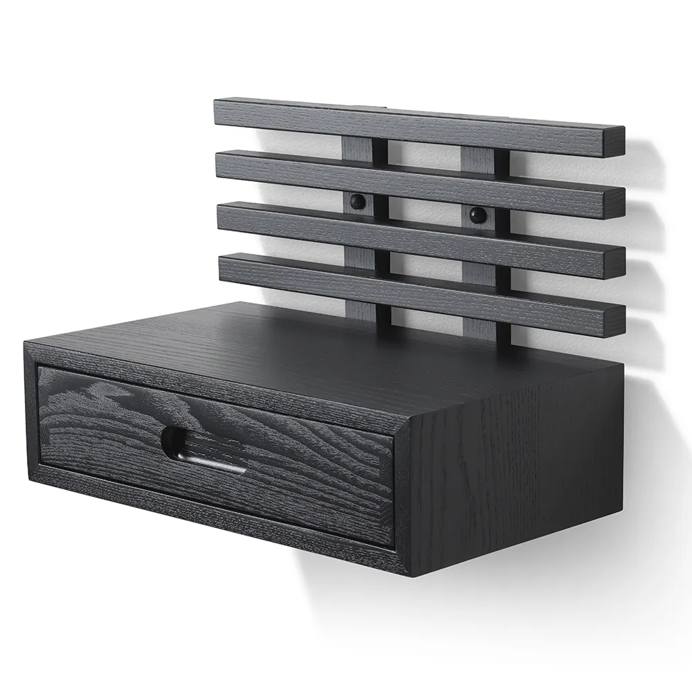 Zece Bedside Table with Drawer Black Stained Ash