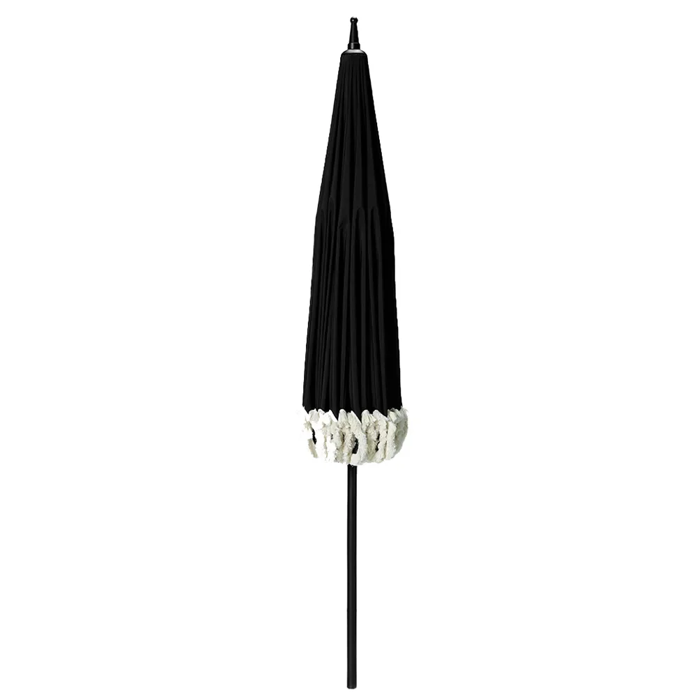 Parasol with fringes Ø240 cm Black