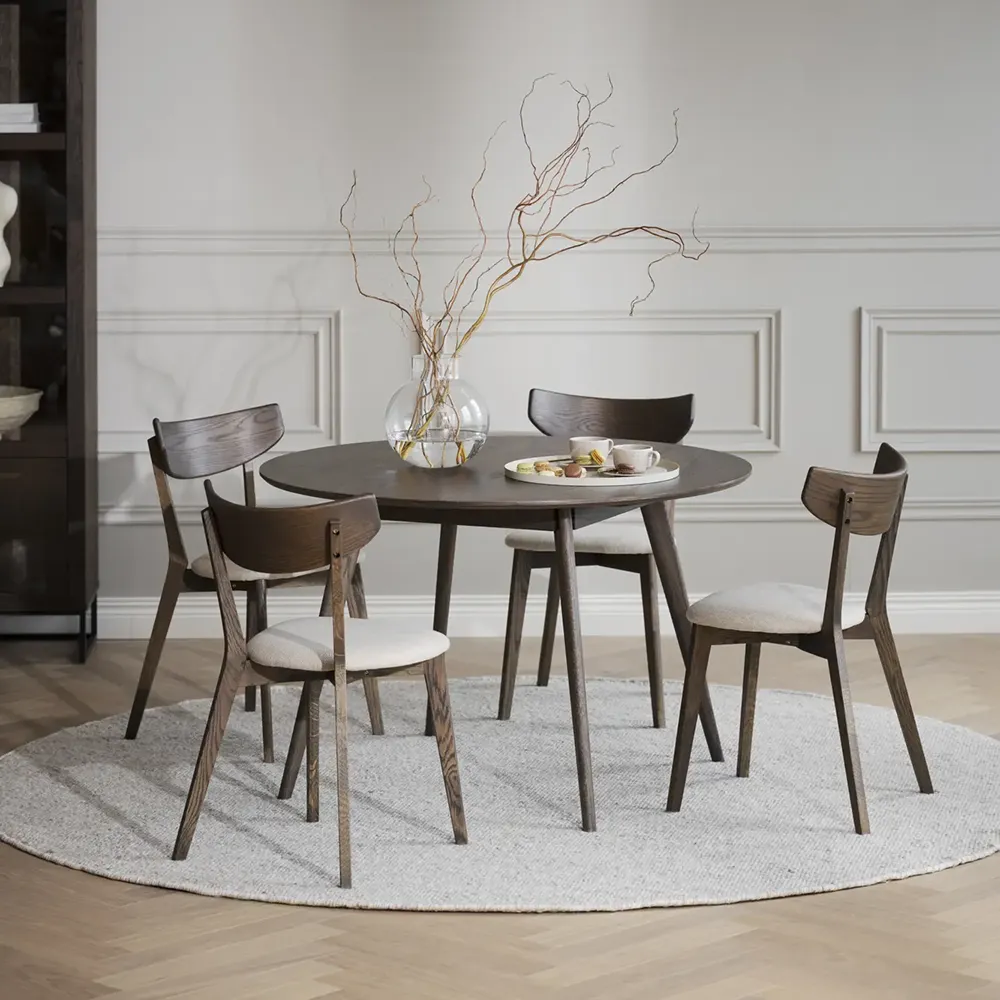 Ami dining chair brown lacquered oak/beige fabric