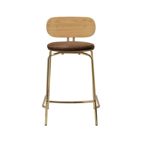 Curious Low Bar Stool Oak/Brass Teddy Brown