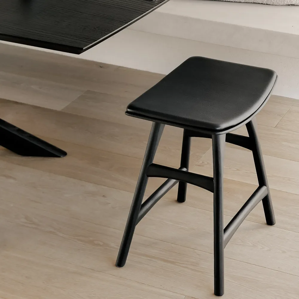 Osso Stool Black lacquered oak/Black leather