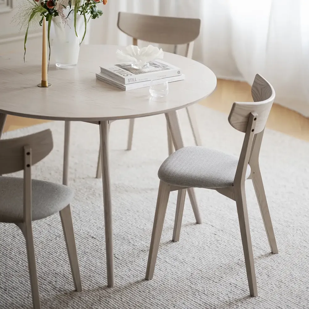 Ami dining chair white pigmented oak/gray-beige fabric