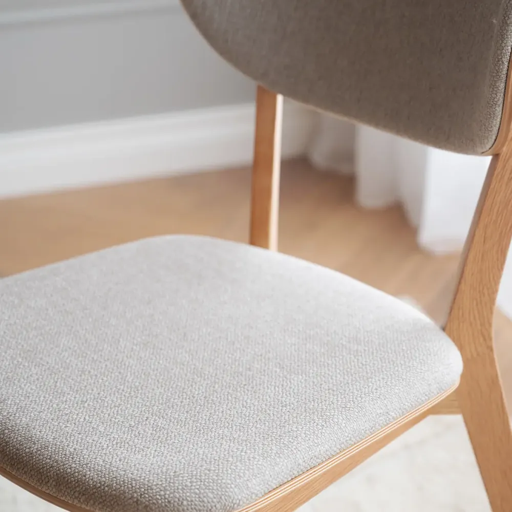 Kato dining chair lacquered oak/gray-beige fabric