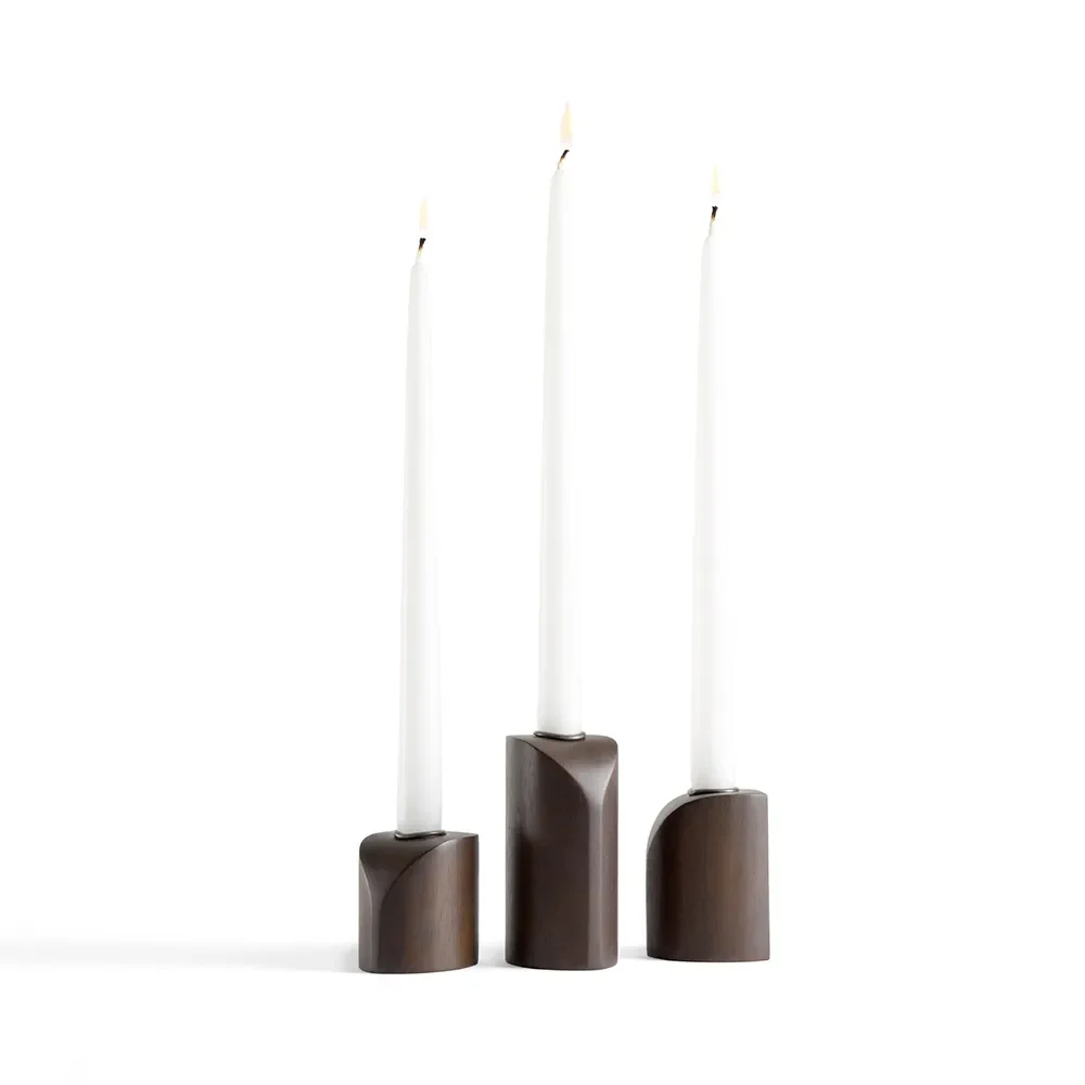 PI candle holders lacquered mahogany