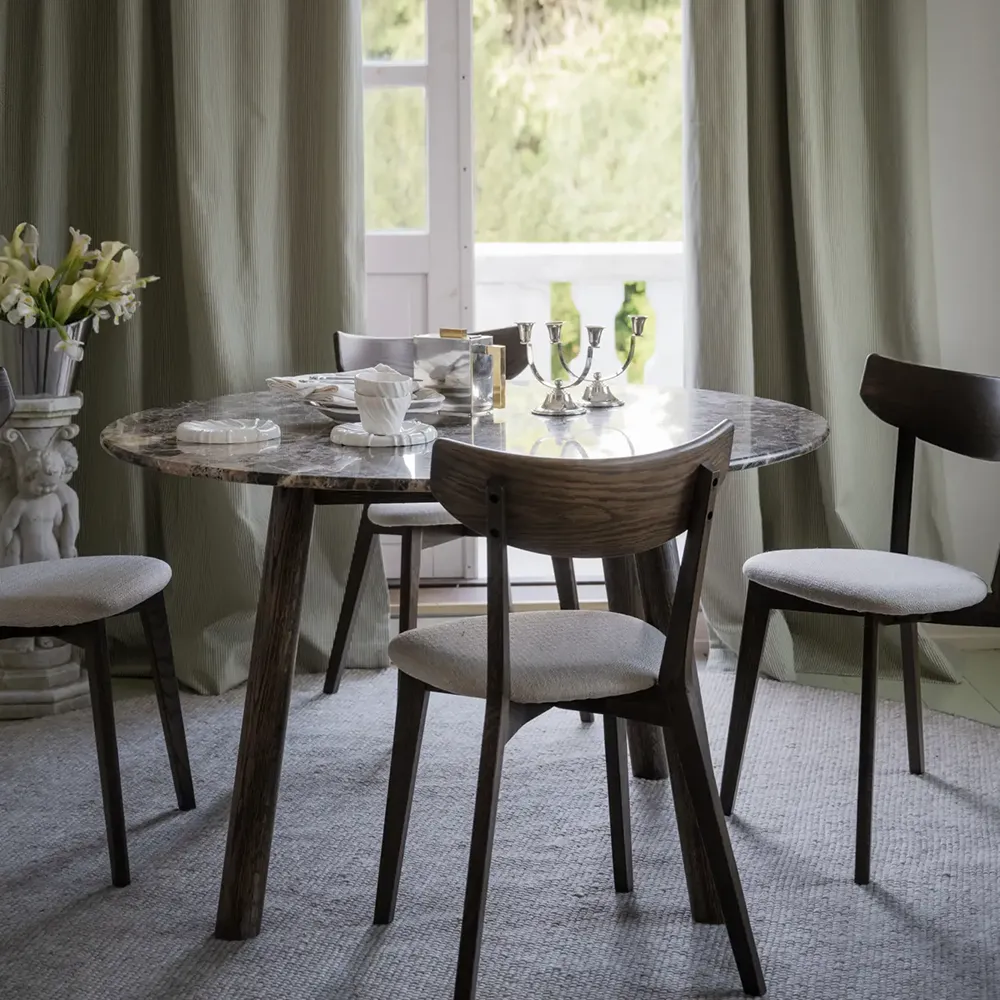 Taransay Dining Table Ø125 cm Brown Marble/Brown Oak
