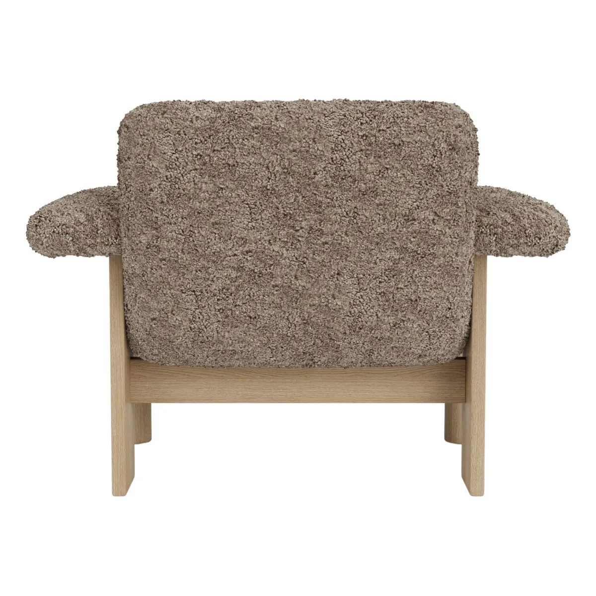 Brasilia Lounge Chair Fully Upholstered Low Back Four-Leg Base Solid Oak Natural, Sheepskin Nevotex Sahara