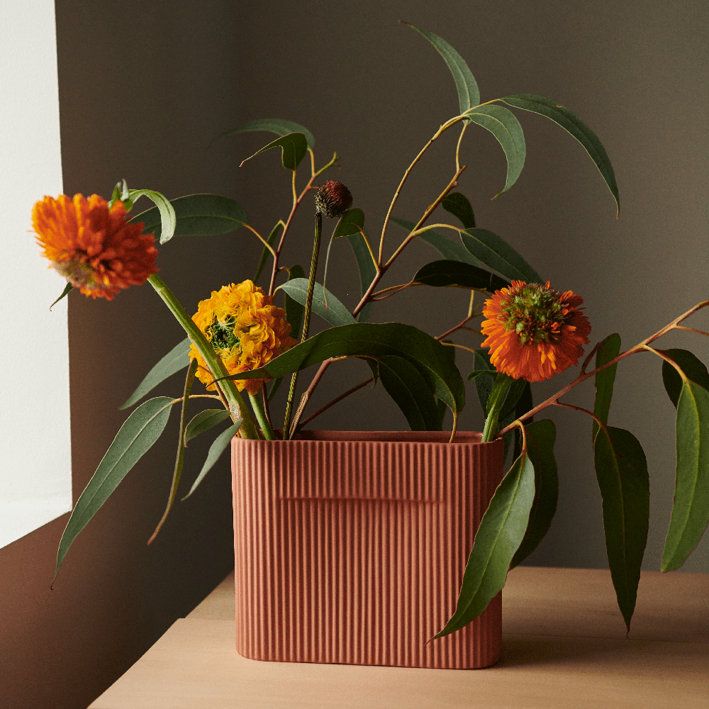 Ridge Vase H: 16,5 cm Terracotta