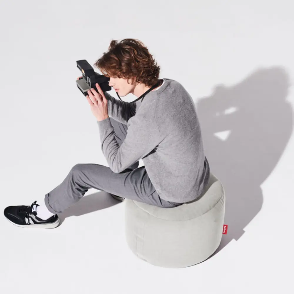 point canvas recycled pouf cool grey