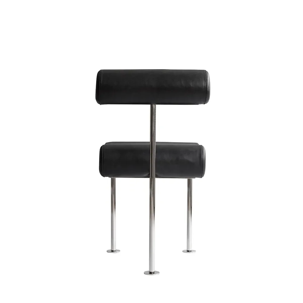 Hiro Dining Chair, Stainless Steel - Aniline Leather Black