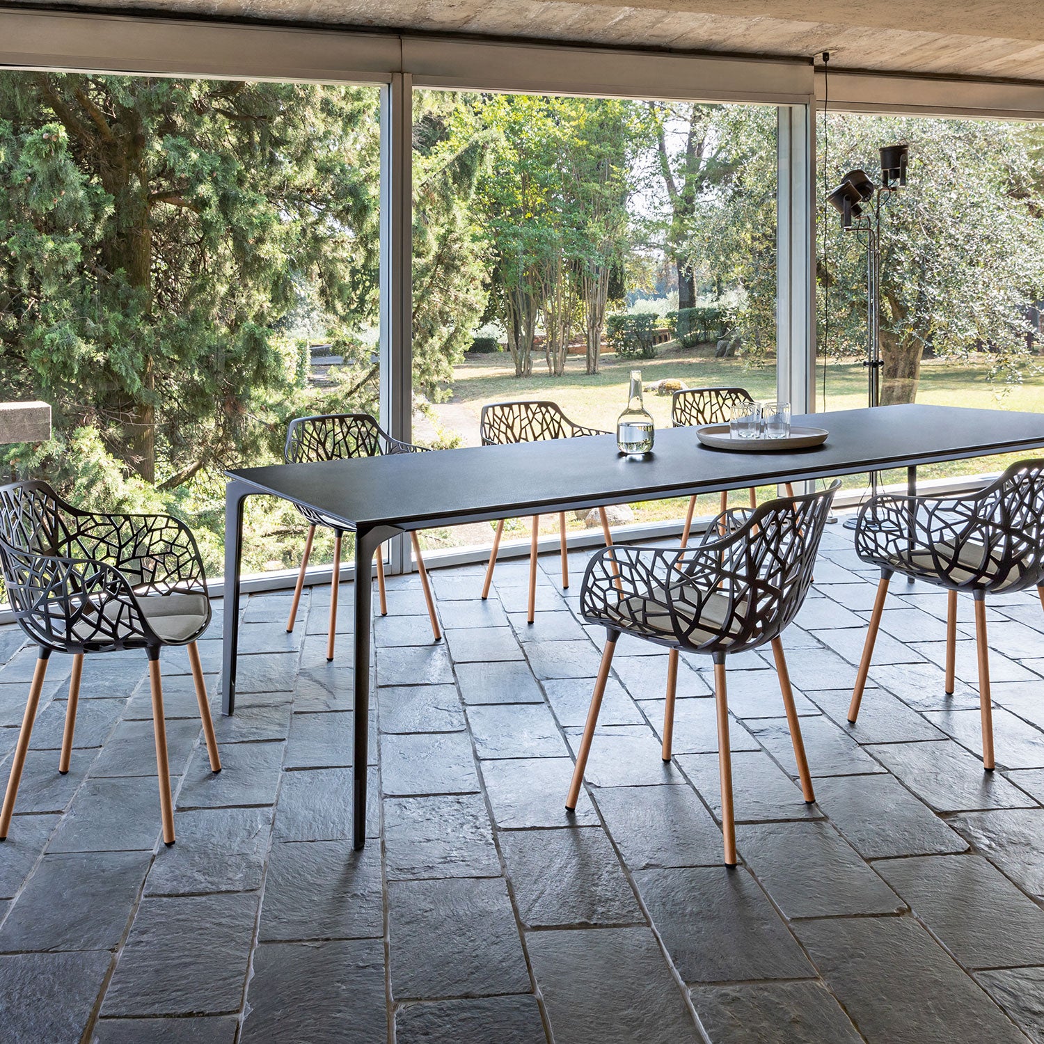 Forest dining chair with Iroko upholstered legs Black
