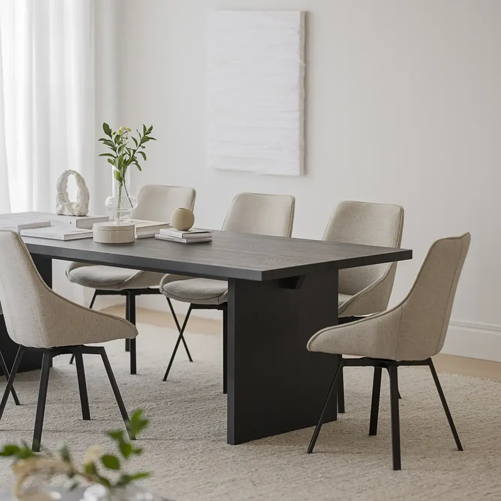 Alison dining chair beige fabric/black metal legs