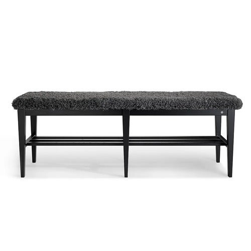 Nadja Bench 130 cm Black stained Ash/Sheepskin look Grey