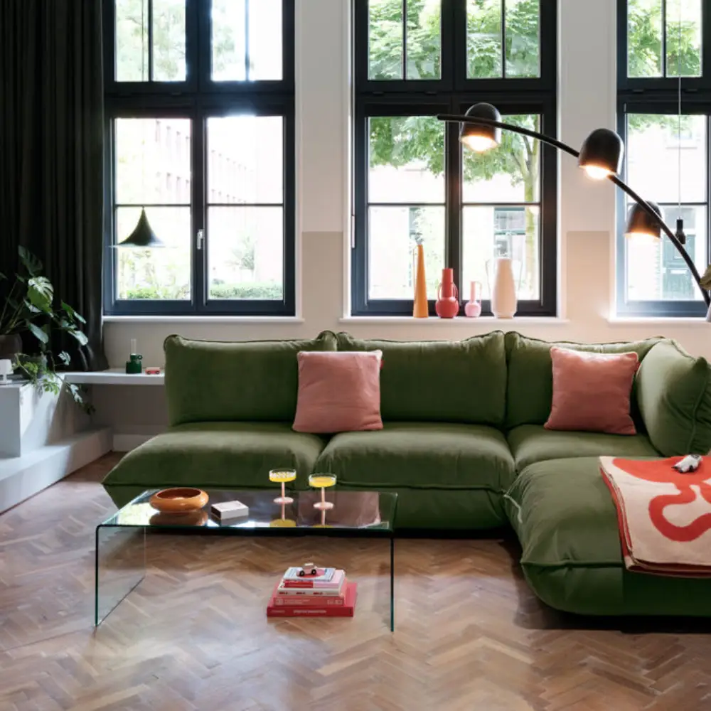 sumo corner seat velvet recycled deep green