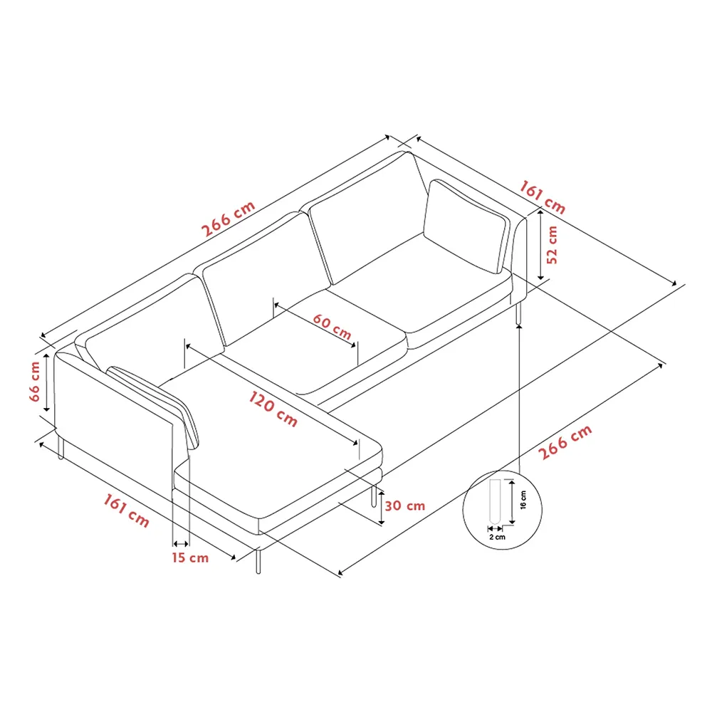 Corwin sofa 3.5-seater sofa chaise longue left fabric Rita light beige
