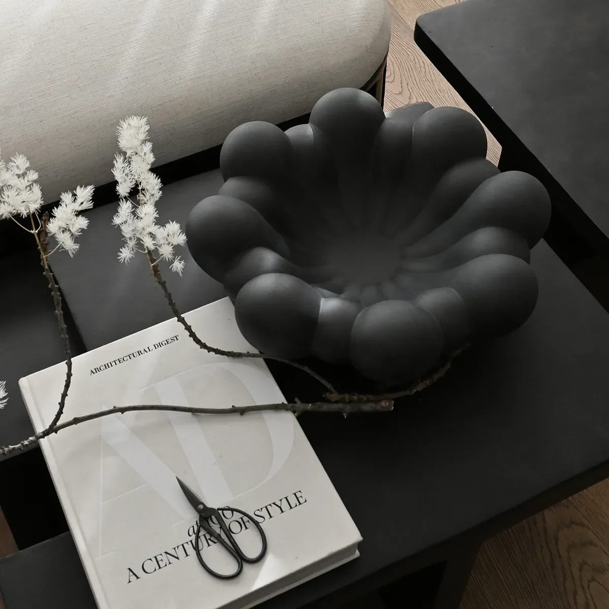 Handmade Decorative Bowl Bloom Black Ø 44 cm