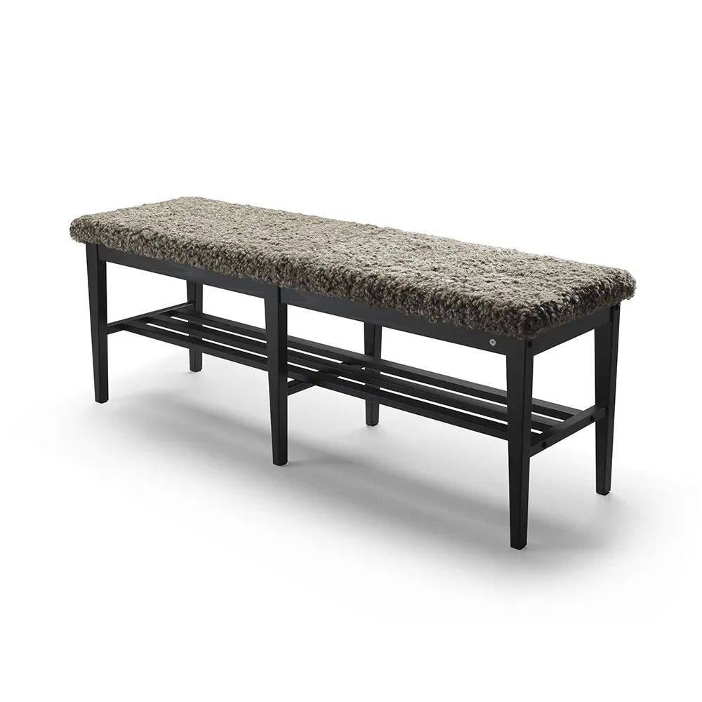Nadja Bench 130 cm Black stained Ash/Sheepskin Sahara