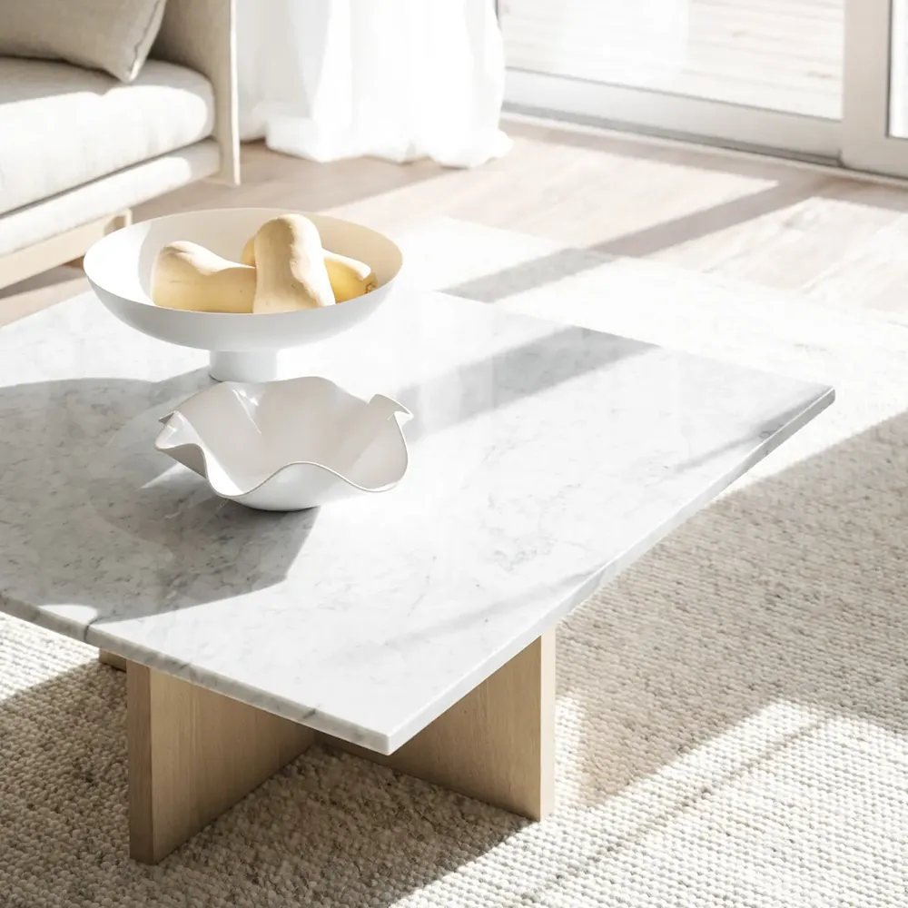 Brooksville coffee table 90x90 cm white marble/white pigmented oak