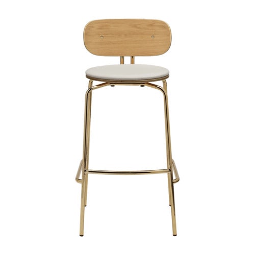 Curious Bar Stool Oak/Brass White Sands