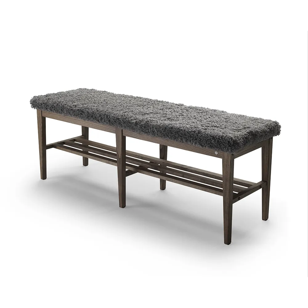 Nadja Bench 130 cm Brown oiled Ash/Sheepskin look Grey