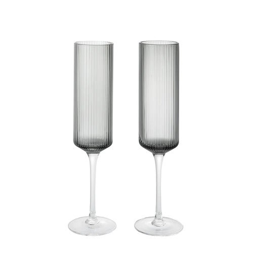 Champagne Glass 2-pack Ripple Smoked Grey