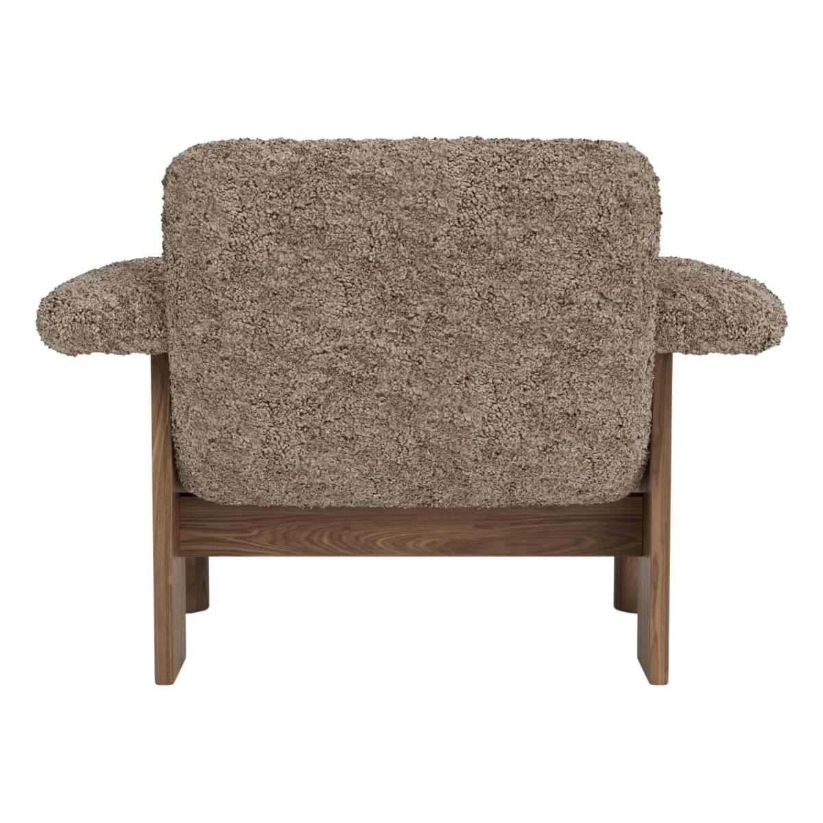 Brasilia Lounge Chair Fully Upholstered Low Back Four-Leg Base Solid Walnut Sheepskin Nevotex Sahara